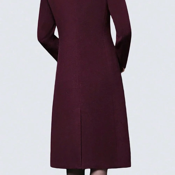 Purple Casual Women's Stylish Double-Breasted Notched Lapel Midi Pea Coat - Picture 2 of 6